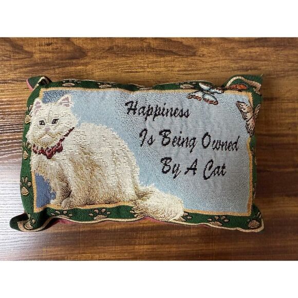 2 Vintage Tapestry Cat Throw Pillows Small Each 11.5" by 7" - Picture 3 of 5